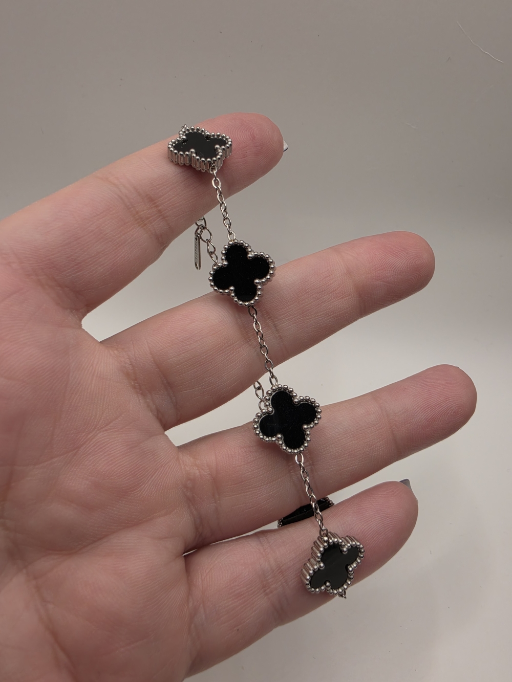 Black Clover-Style Silver Chain Bracelet - Elegant Women's Jewelry